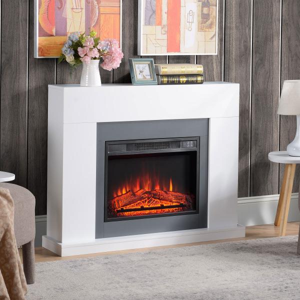 Lareira Elétrica 1800 - 2000W com Controle Remoto Chama Ajustável Termostato Temporizador Semanal e Proteção contra Superaquecimento 113x26,6x87,5cm Branco