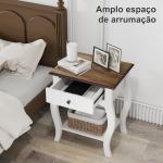 Conjunto de 2 Mesas de Cabeceira com Gaveta Estante Aberto e Bancada Efeito Carvalho Estilo Francês 45x35x55 cm Branco e Carvalho