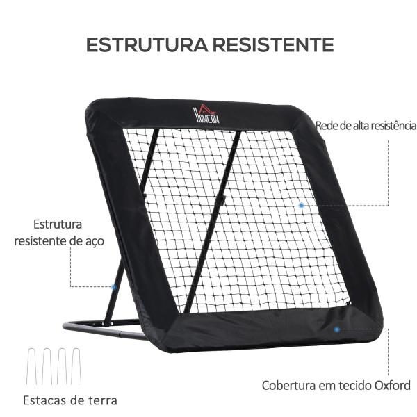Rede de Rebote Dobrável com 4 Ângulos Ajustáveis para Treinamento de Futebol Beisebol 128x118x108 - 120cm Preto