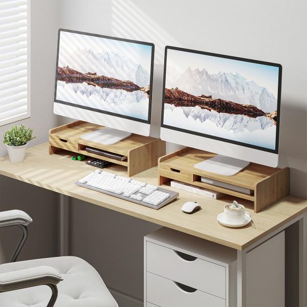 Suporte para Monitor de Bambu Organizador de Escritório para Monitor Portátil 48x25,5x11,5 cm Madeira