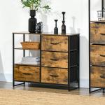 Cómoda com 4 Gavetas de Tecido Dobrável e 2 Prateleiras Abertas Estilo Industrial 84x30x71,4cm Marrom Rústico