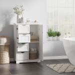 Armário Casa de Banho Móvel Auxiliar Organizador Moderno de Madeira com 1 Armário e Gavetas 56x30x83 cm Branco