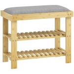 Banco Sapateira de Bambu Sapateira com Assento Almofadado 2 Prateleiras para 6 Pares de Sapatos 60x29x49 cm Madeira e Cinzento