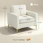Poltrona de Sala Estofada em Veludo Acolchoamento Espesso Assento Amplo Apoio de Braços Almofada 81x77x81 cm Creme