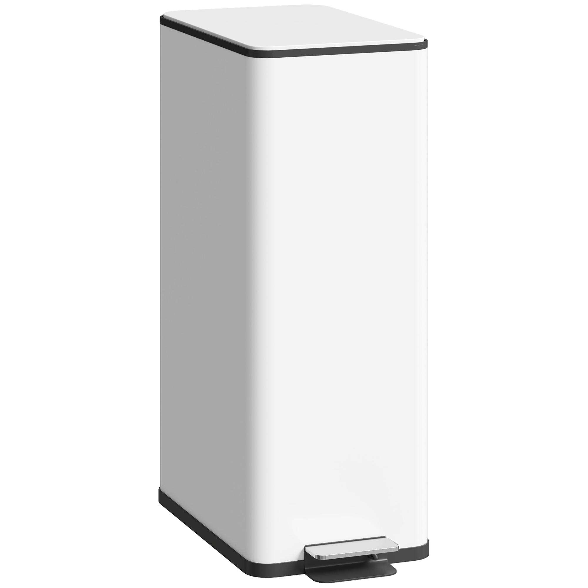 Caixote do Lixo de Cozinha 20 L em Aço Inoxidável com Tampa de Fecho Suave, Pedal e Balde Amovível, Branco