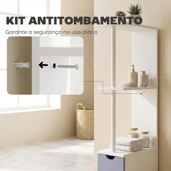 Armário Alto para Casa de Banho com 2 Prateleiras 1 Porta e 2 Gavetas 15x33x136 cm Branco