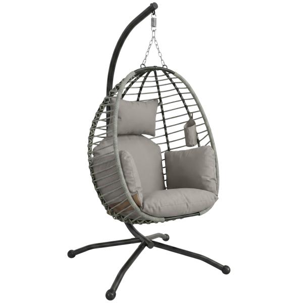 Cadeira Supensa com Suporte com Cesta Dobrável Almofada e Apoio para a Cabeça 110x100x188 cm Cinza e Preto