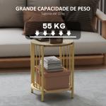 Mesa Lateral Redonda de 2 Níveis com Prateleira de Armazenamento e Estrutura de Aço para Sala e Quarto Ø41x49 cm Madeira