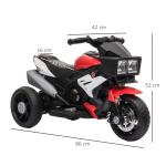 Motocicleta Elétrica Infantil com 3 Rodas para Crianças acima de 3 anos Triciclo com Pedal para Crianças Bateria 6V com Luzes Música Pneus Largos 86x42x52cm Vermelho e Preto