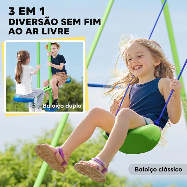 Conjunto de Baloiços de Jardim com Altura Ajustável Baloiços para Crianças com Baloiço Duplo 280x140x178 cm Verde