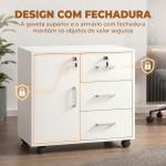 Móvel para Impressora com Rodas, Mesa com Porta e 3 Gavetas, Fechaduras, Prateleira Ajustável, Branco