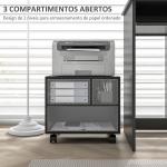 Móvel para Impressora com Rodas Suporte para Impressora com Compartimentos Abertos para Escritório Estúdio 40x30x36 cm Preto