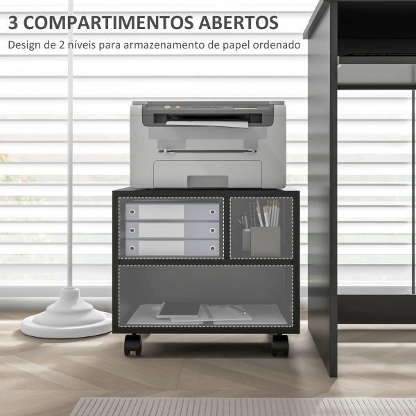 Móvel para Impressora com Rodas Suporte para Impressora com Compartimentos Abertos para Escritório Estúdio 40x30x36 cm Preto