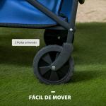Carrinho de Transporte com Rodas Carrinho de Jardim Dobrável com Pega Telescópica Ajustável 2 Bolsas de Arrumação 64x42x27 cm Azul