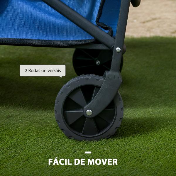 Carrinho de Transporte com Rodas Carrinho de Jardim Dobrável com Pega Telescópica Ajustável 2 Bolsas de Arrumação 64x42x27 cm Azul