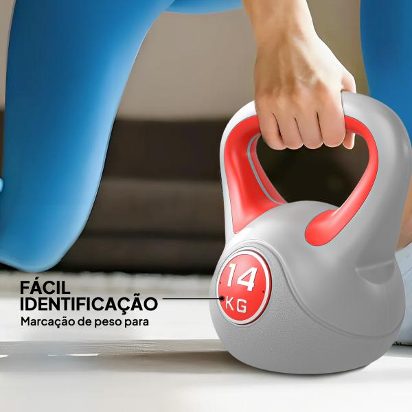 Kettlebell 14 kg Peso Russo com Revestimento de PU e Enchimento de Areia para Treinamento 26x18x32 cm Vermelho e Cinza