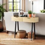 Mesa Consola Móvel para Entrada com 2 Gavetas e Pés de Aço Consola para Entrada Corredor 100x30x80,5 cm Carvalho