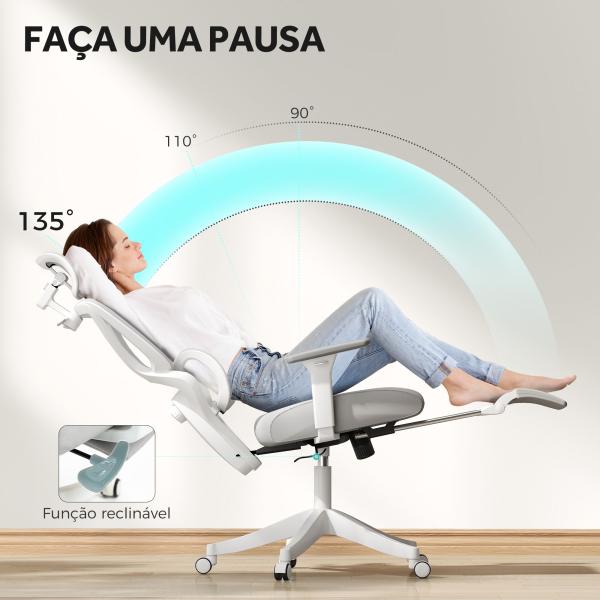 Cadeira de Escritório de Malha Reclinável com Apoio para a Cabeça Ajustável e Altura Regulável 71x70x109 - 119 cm Cinza