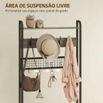 Bengaleiro com Sapateira 5 em 1 com Banco, Painel de Grelha, Armário, 10 Ganchos, Prateleira Superior e Estrutura em Aço, Cinzento