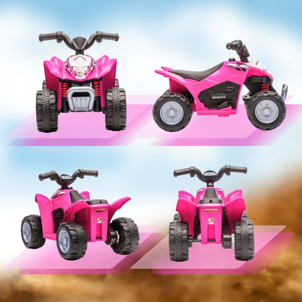 Quadriciclo Elétrico HONDA para Crianças de 18 - 36 Meses Quadriciclo Elétrico Infantil a Bateria 6V com Faróis LED Buzina Velocidade de 2,8km/h e Avance 65,5x35,5x43,5cm Rosa