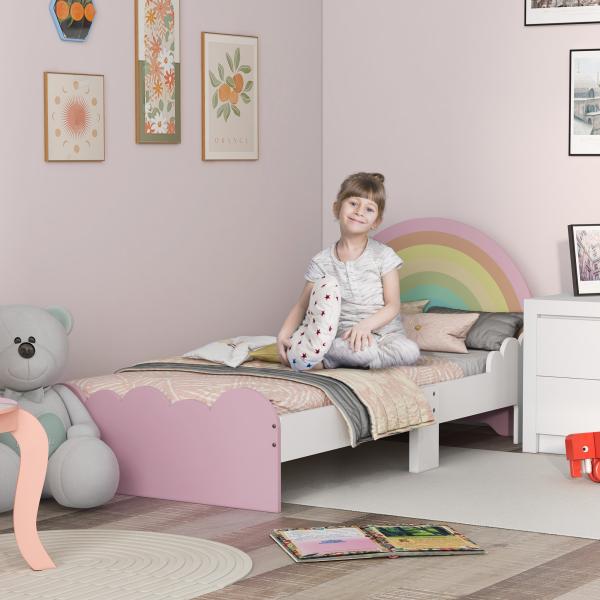 Cama para Crianças de 3 - 6 Anos 143x74x66 cm Cama Infantil de Madeira em Forma de Arco Íris Rosa