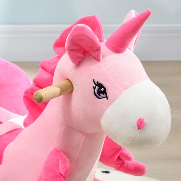 Cavalo Baloiço para Bebés Baloiço em Forma de Unicornio com Música Cinto de Segurança e Apoio para os Pés 65x35x45 cm Rosa