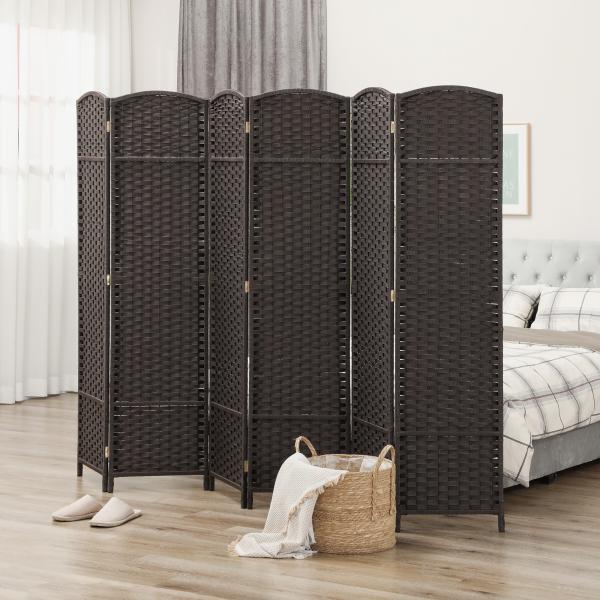 Biombo de 6 Painéis Separador de Ambientes Dobrável 240x1,6x170 cm para Sala de Estar Dormitório Escritório Marrom