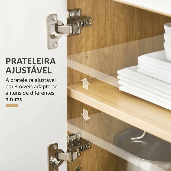 Armário para Micro - ondas em Estilo Escandinavo com Armário, Gaveta e Prateleira Ajustável, 58x40x118 cm, Natural e Branco