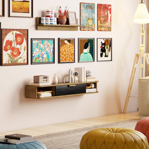 Móvel de TV Sala de Estar com Prateleira de Parede Armário Orifícios para Cabos para Televisão de Parede 120x24x16 cm Carvalho