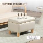Baú de Armazenamento para Dormitório 33L Puff de Armazenamento Estofado em PU Banco de Arrumação 60x38x40 cm Creme