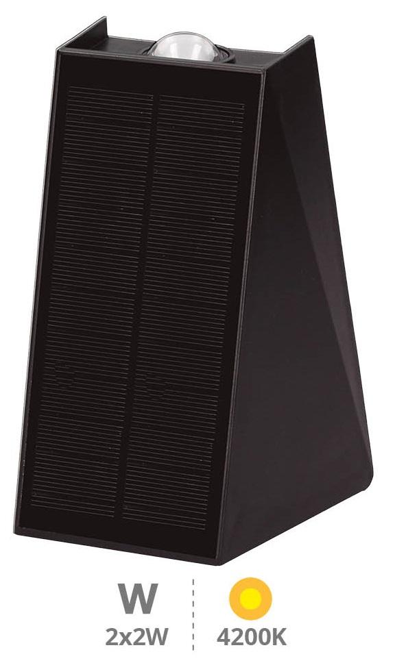 Aplique LED Solar Jankia 2x 2W Branco 4200K 1500mAh c/ Sensor PIR + Crepuscular (Preto) - GSC