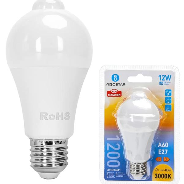 Lampada LED A60 220V E27 12W Branco Q. 3000K 1200Lm c/ Sensor Movimento