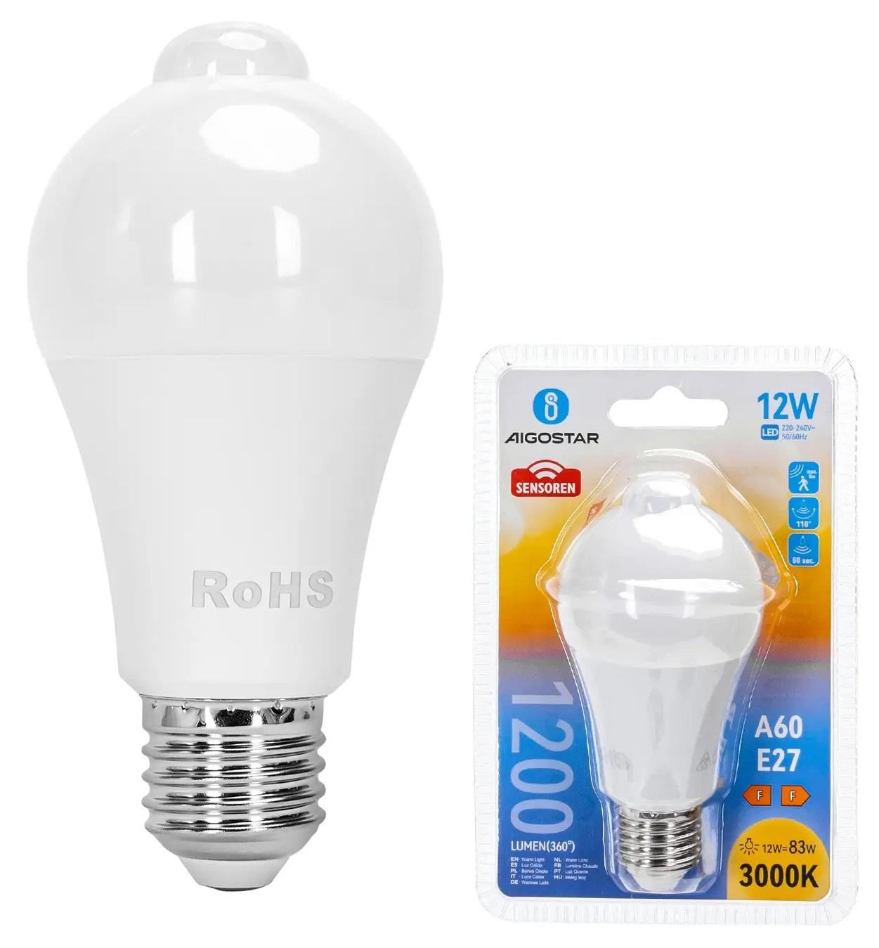 Lampada LED A60 220V E27 12W Branco Q. 3000K 1200Lm c/ Sensor Movimento