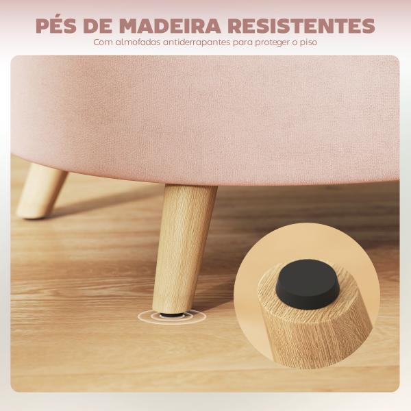 Puff Estofado em Veludo Acolchoado Banco de Armazenamento com Tampa Removível e Pés de Madeira 71x51,5x42 cm Rosa