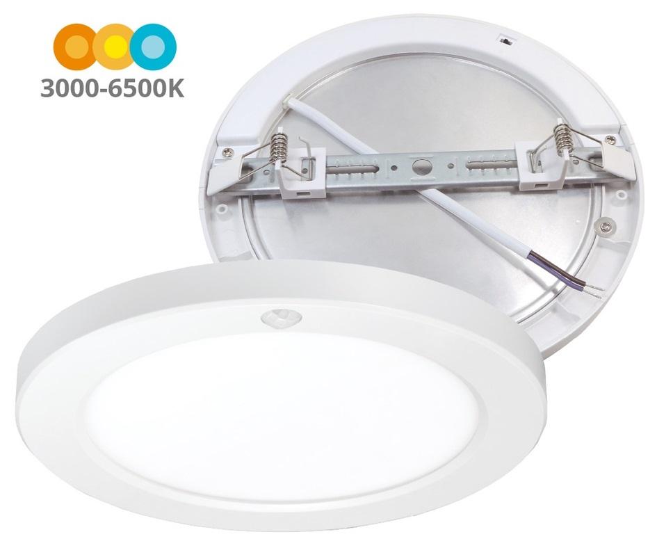 Painel de LED Redondo (Ø60~160mm) 10/15/18W CCT 3000 - 4000 - 6500K c/ Sensor Movimento e Crepuscular
