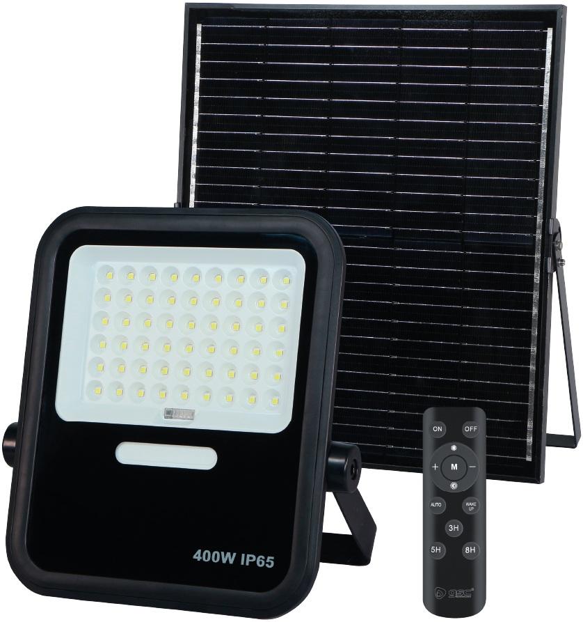 Kit Projector LED 400W Branco F. 6000K c/ Sensor + Painel Solar + Comando (IP65)
