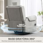 Poltrona Relax Reclinável Elétrica Giratória e Basculante com Apoio para os Pés Ajustável Controlo Remoto 86x89x99 cm Cinzento Claro