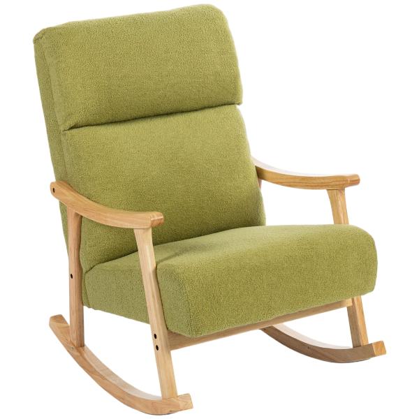 Poltrona Baloiço Moderna em Borrego com Apoio para os Braços de Madeira de Faia Poltrona de Amamentação 65x90x98 cm Verde claro