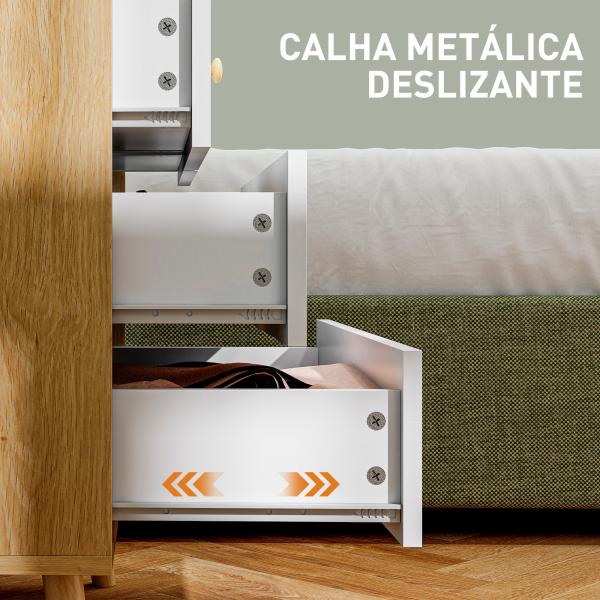 Cômoda de 4 Gavetas com Puxadores de Madeira Cómoda Estreita para Sala Corredor 60x35x65 cm Madeira e Branco