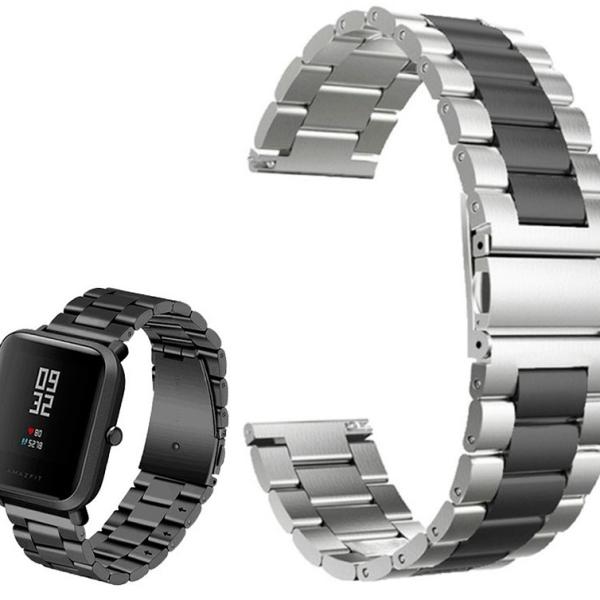 Correia Met. Dual Elos (Preto) p/ Xiaomi Amazfit GTS/Bip/Bip Lite/ GTR 42mm/Ticwatch/Huawei/Samsung/