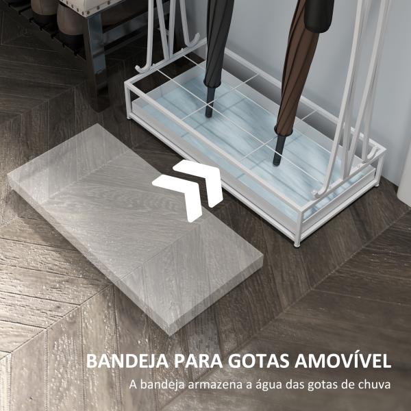 Suporte para Guarda - Chuva Moderno Retangular com 24 Ganchos 21 Espaços e Bandeja Recolhedora de Gotas 50x24x68 cm Branco