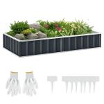 Horta Urbana Canteiro de Jardim em Aço com Luvas Incluídas, Floreira Retangular para Cultivo de Plantas e Flores para Terraço e Varanda Exterior 174x90x30 cm Cinzento