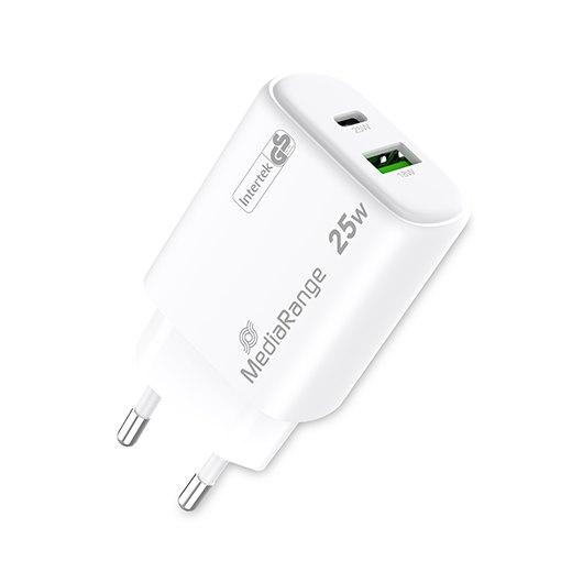 MEDIARANGE DUAL USB - A AND USB - C 25W CHARGER