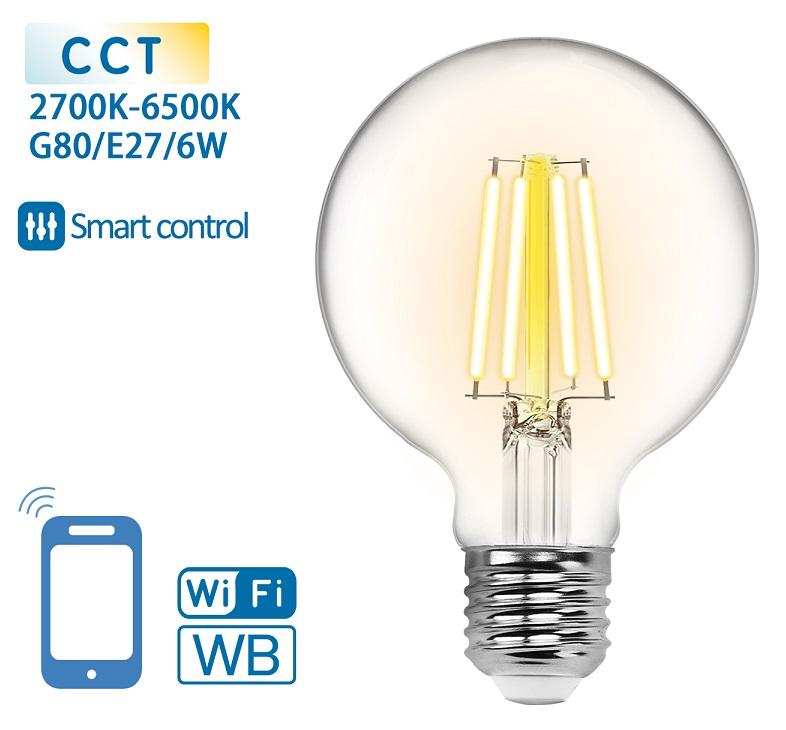 Lâmpada LED Inteligente E27 G80 Filamento Smart Wi - Fi 220V 6W 2700K ~ 6500K 850Lm (Transparente)