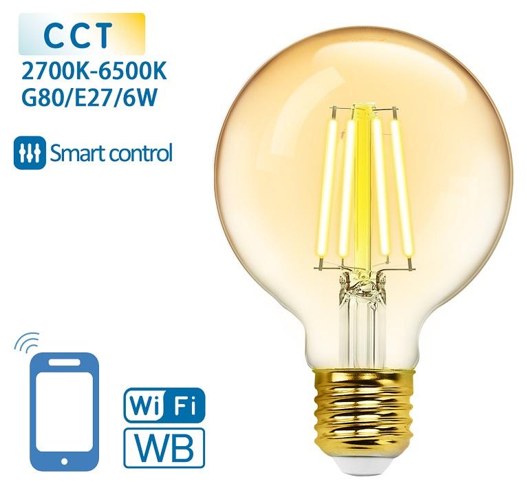 Lâmpada LED Inteligente E27 G80 Filamento Smart Wi - Fi 220V 6W 2700K~6500K 806Lm (Âmbar)