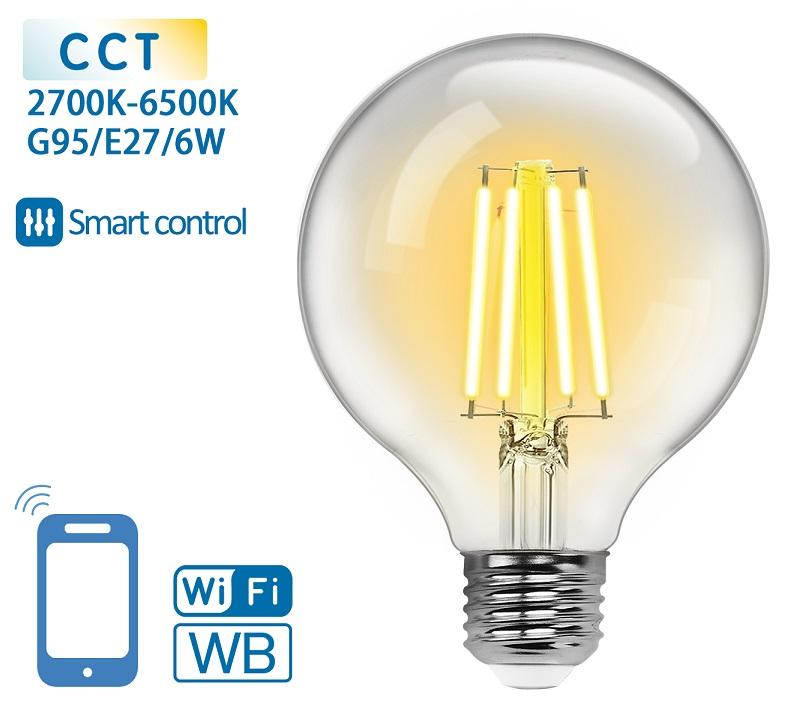 Lâmpada LED Inteligente E27 G95 Filamento Smart Wi - Fi 220V 6W 2700K ~ 6500K 850Lm (Transparente)