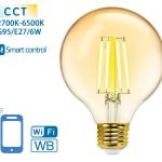 Lâmpada LED Inteligente E27 G95 Filamento Smart Wi - Fi 220V 6W 2700K ~ 6500K 806Lm (Âmbar)