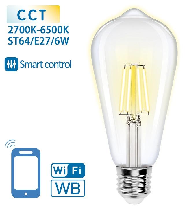 Lâmpada LED Inteligente E27 ST64 Filamento Smart Wi - Fi 220V 6W 2700K ~ 6500K 850Lm (Transparente)