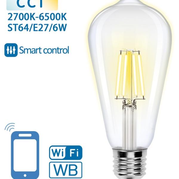 Lâmpada LED Inteligente E27 ST64 Filamento Smart Wi - Fi 220V 6W 2700K ~ 6500K 850Lm (Transparente)