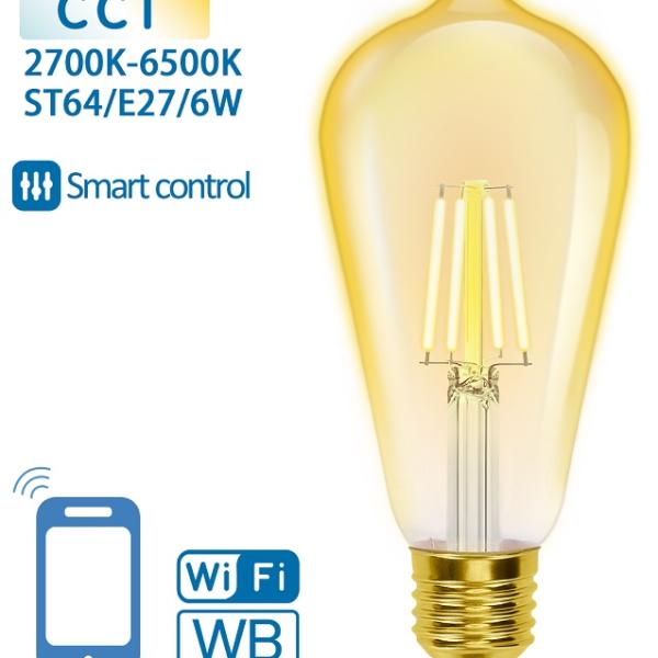 Lâmpada LED Inteligente E27 ST64 Filamento Smart Wi - Fi 220V 6W 2700K ~ 6500K 806Lm (Âmbar)